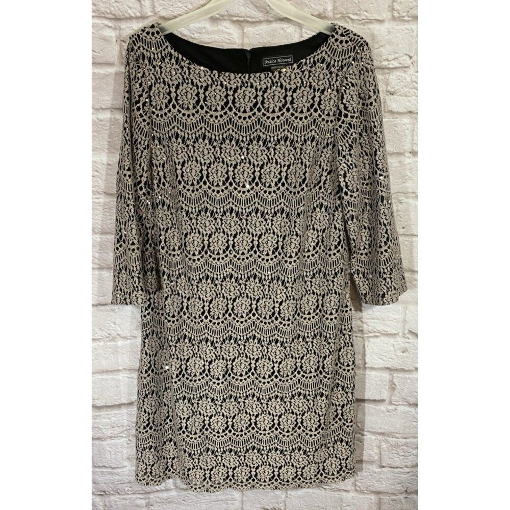 Jessica Howard 16 Shift Dress Floral Lace Overlay Sequins Sparkle Party Event 03
